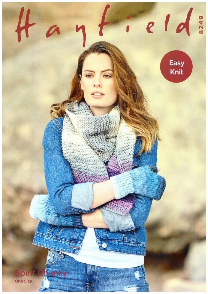 Hayfield Ladies Chunky Wrist Warmers & Scarf 8249 - Click Image to Close